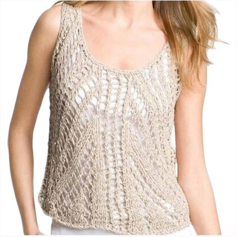 Eileen Fisher Beige Crochet Sleeveless Tank M 10 - 12